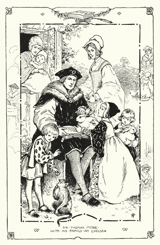 Sir Thomas More se svou rodinou v Chelsea (litho) od English School