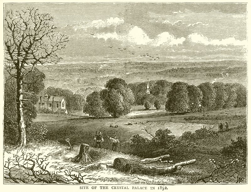 Místo Crystal Palace v roce 1852 od English School