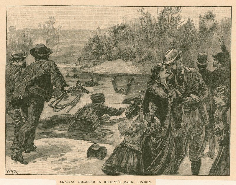 Katastrofa bruslení v Regents Park v Londýně v roce 1867 od English School