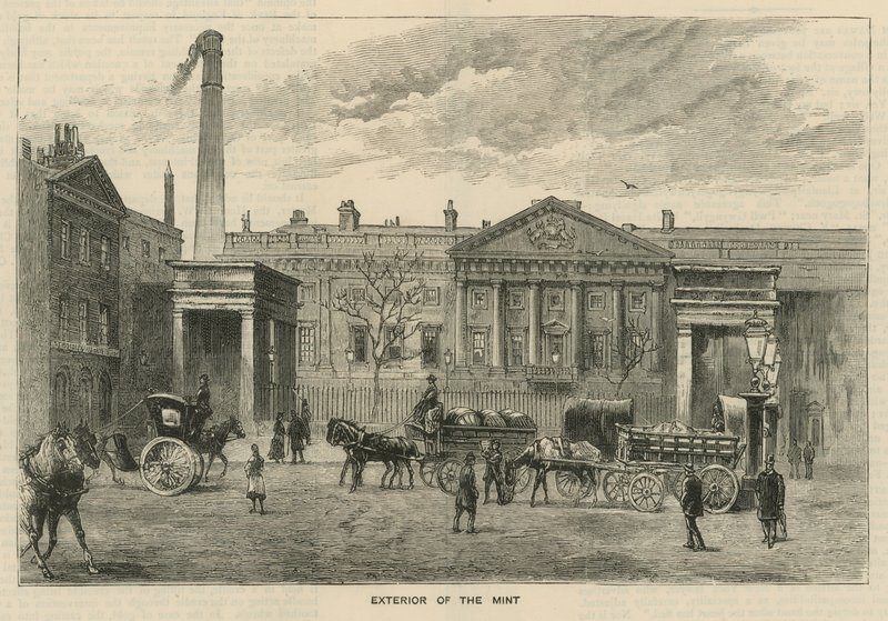 Skici v královské mincovně, Tower Hill; exteriér mincovny od English School