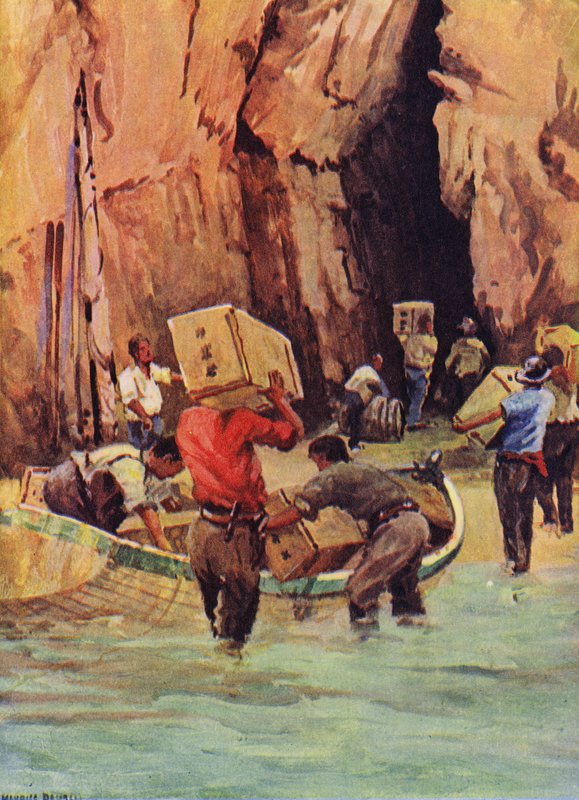 Pašeráci skrývají svůj kontraband v jeskyních (barva litho) od English School