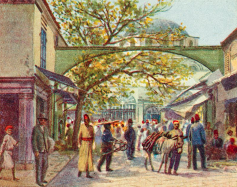 Smyrna, turecký bazar (barevná litografie) od English School