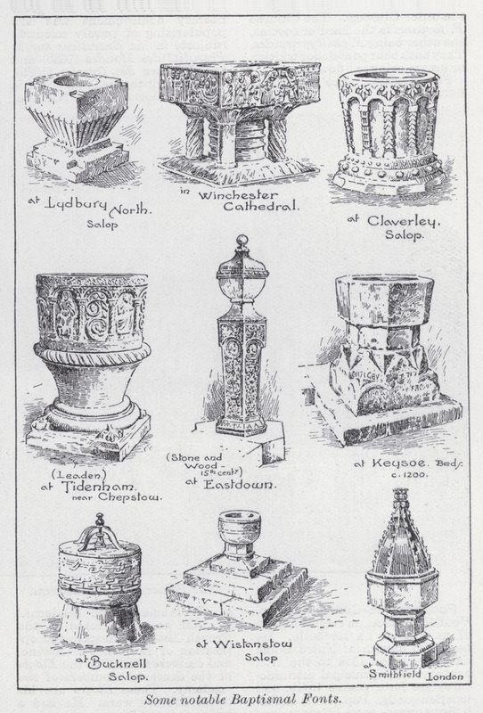 Některé pozoruhodné křtitelnice (litho) od English School