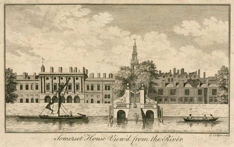 Somerset House, The Strand, Londýn, při pohledu od řeky Temže od English School