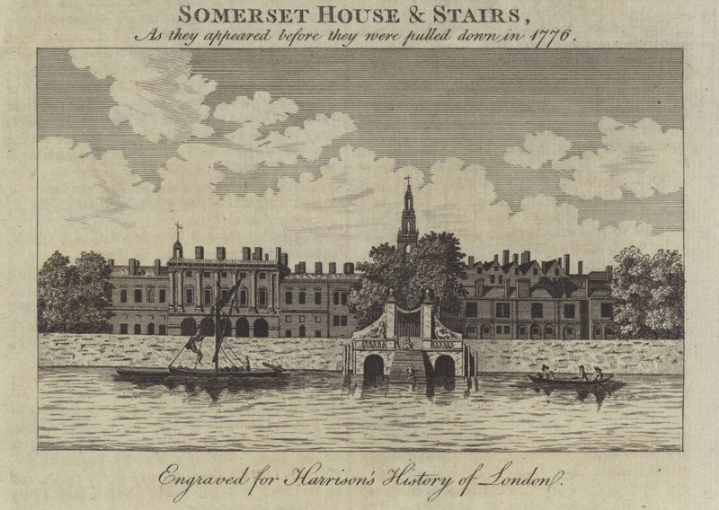 Somerset House and Stairs, Londýn, jak vypadaly předtím, než byly zbořeny v roce 1776 od English School