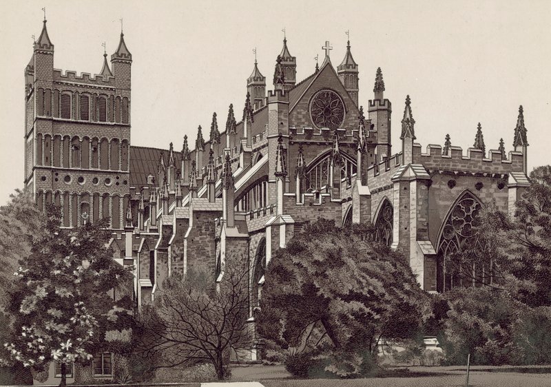 Jihovýchod, Exeter Cathedral (litografie) od English School