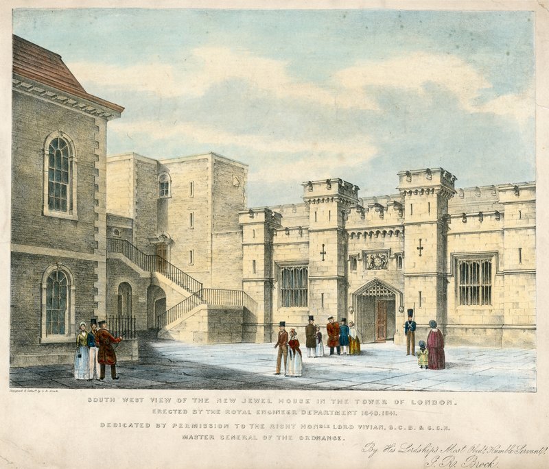 Jihozápadní pohled na New Jewel House v Tower of London, postavený v letech 1840-41 od English School