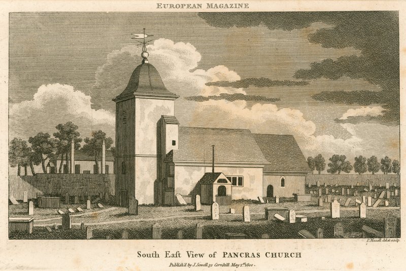 Jihovýchodní pohled na St Pancras Church, Londýn od English School