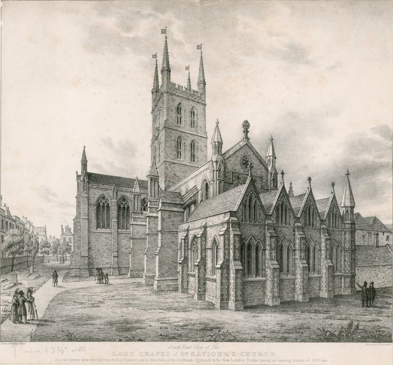 Jihovýchodní pohled na Lady Chapel, St Saviors Church, Southwark od English School