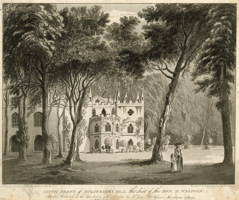 Jižní fronta Strawberry Hill, Twickenham, Londýn, sídlo ctihodného Horace Walpolea od English School