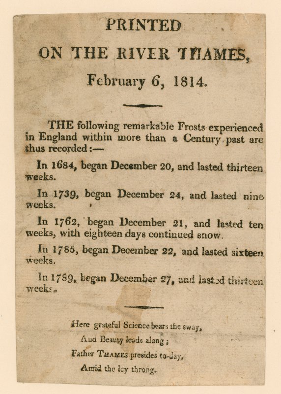 Suvenýr z Frost Fair z roku 1814 od English School