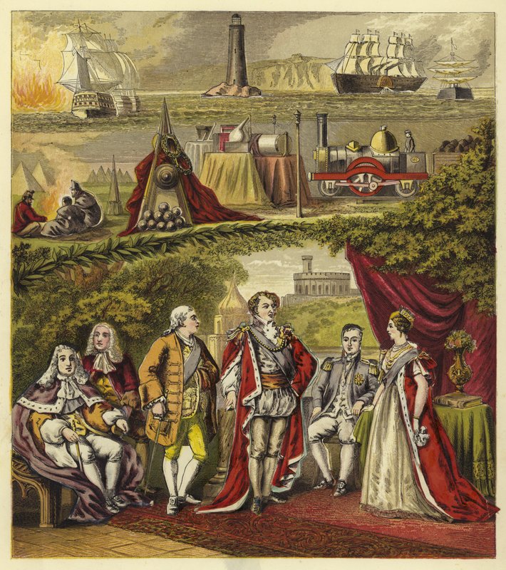 Panovníci rodu Hannoveru; Král Jiří I., Král Jiří II., Král Jiří III., Král Jiří IV., Král Vilém IV., Královna Viktorie od English School