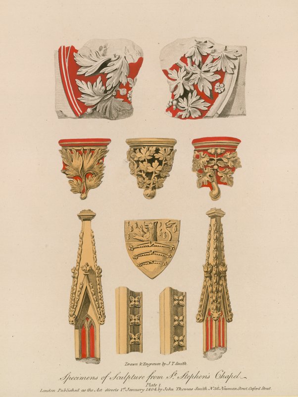 Ukázky soch z kaple sv. Štěpána (kolororytina) od English School