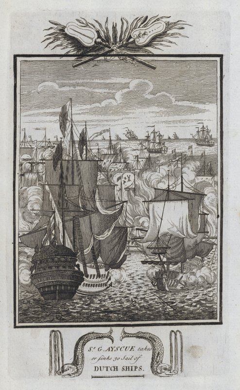 Sr G Ayscue vezme nebo potopí 30 Sail of Dutch Ships (rytina) od English School