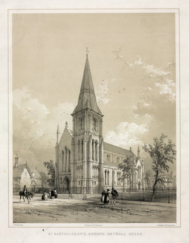 Kostel St Bartholomews Bethnal Green od English School