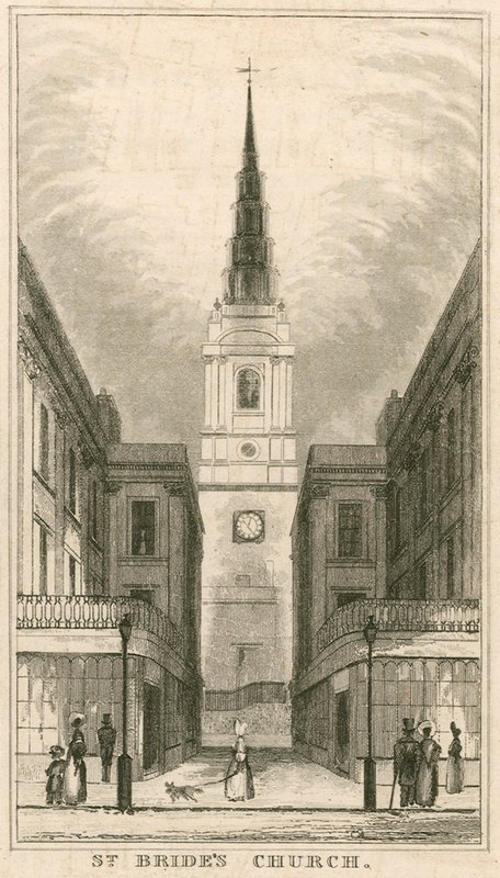 Kostel St Brides, Fleet Street, Londýn od English School
