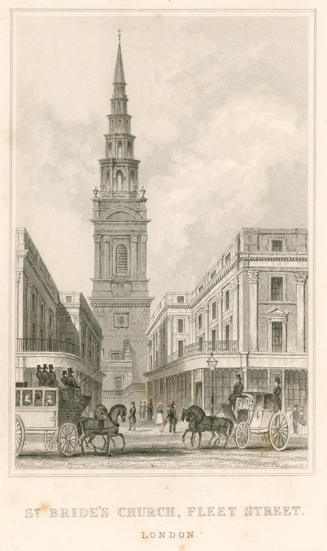 Kostel St Brides, Fleet Street, Londýn od English School