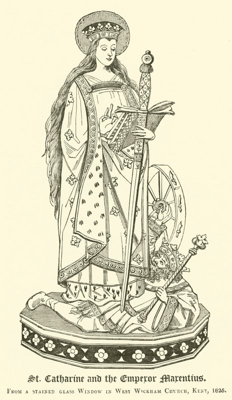 Svatá Kateřina a císař Marentius (rytina) od English School