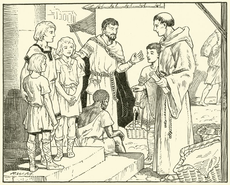 St. Gregory and the English Slaves (inkoust na papíře) od English School