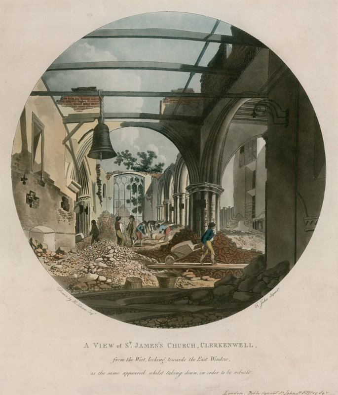 Kostel svatého Jakuba, Clerkenwell, zatímco byl zničen od English School