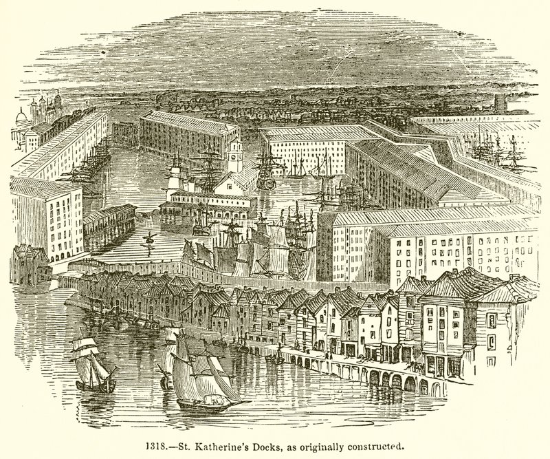 St. Katherines Docks, jak původně postavený od English School