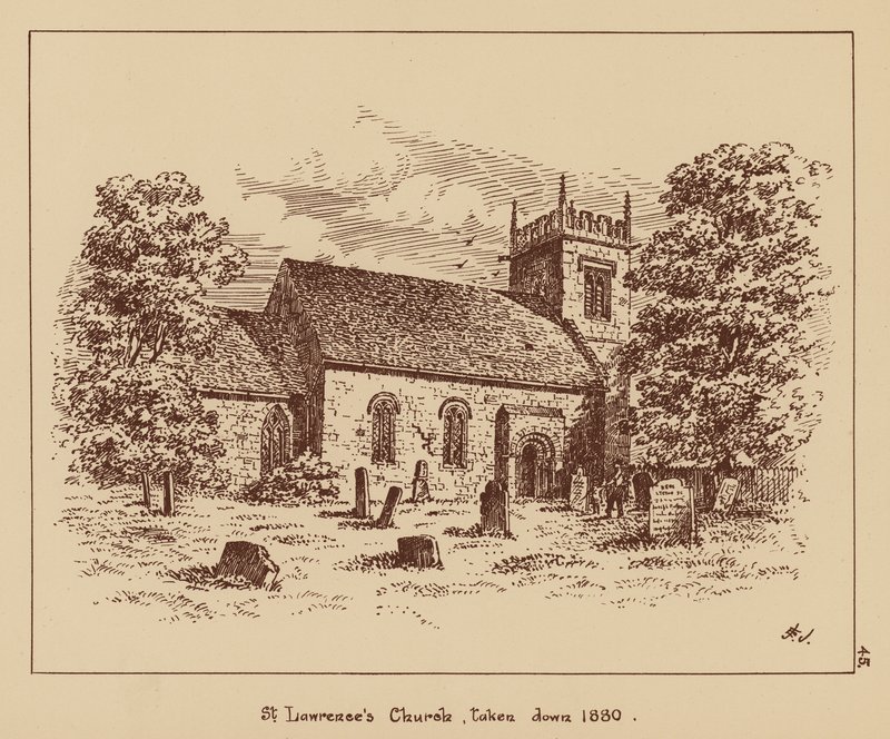 Kostel svatého Vavřince, zbořen 1880 (litografie) od English School
