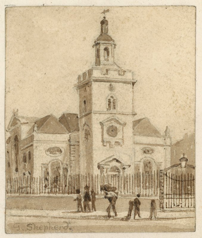 St Mary, Whitechapel, Londýn (wc na papíře) od English School