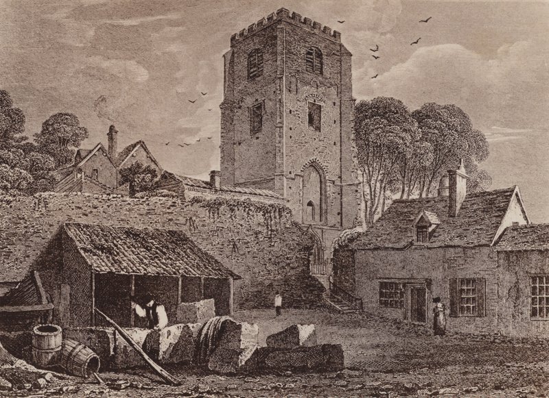 Kostel svaté Marie se starou zdí 1824 (litografie) od English School