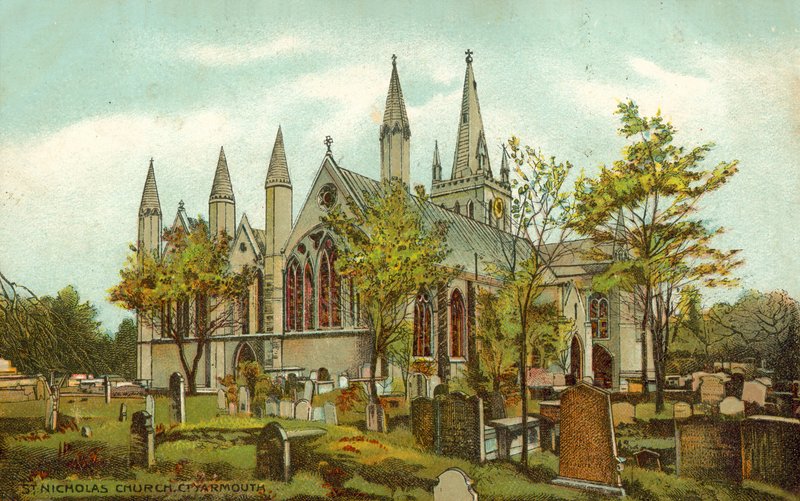 Kostel svatého Mikuláše, Great Yarmouth (barevné lito) od English School