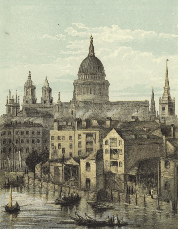Katedrála St Pauls, pohled na jižní frontu z mostu Southwark od English School