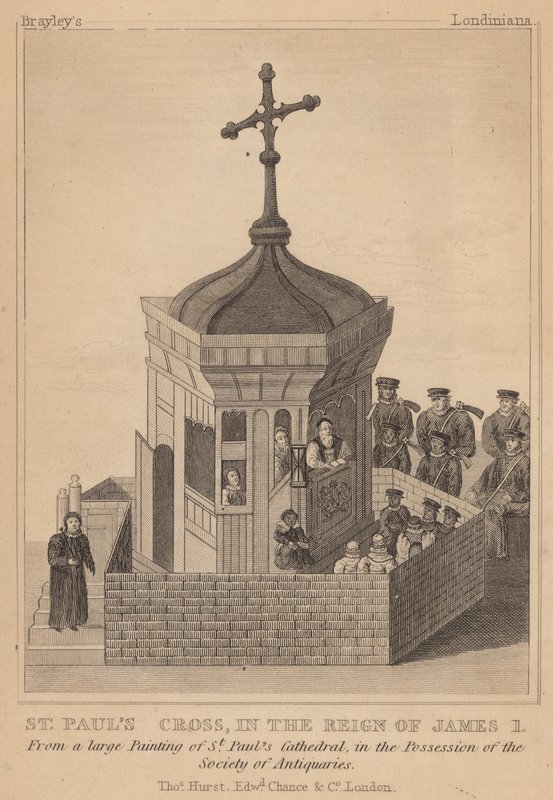 St Pauls Cross, za vlády krále Jakuba I od English School