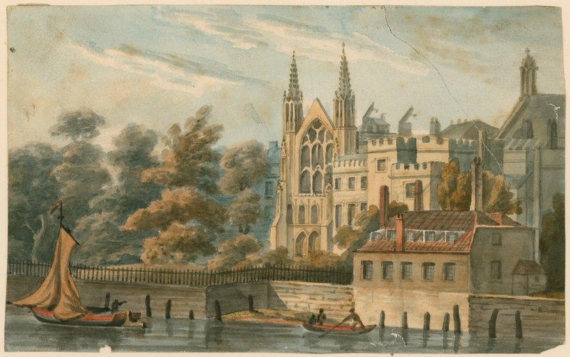 St Stephens Chapel, Speakers House atd., Westminster, Londýn, od řeky Temže od English School