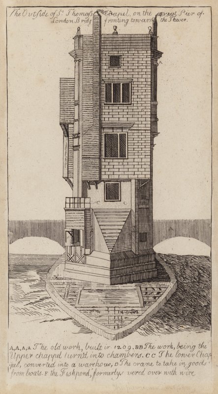 Kaple svatého Tomáše, London Bridge (rytina) od English School