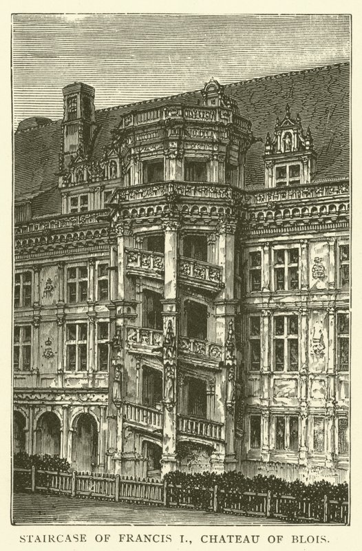 Schodiště Františka I., zámek Blois (rytina) od English School