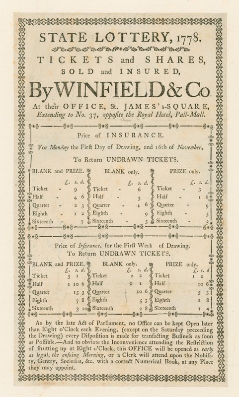 Státní loterie, 1778 od English School