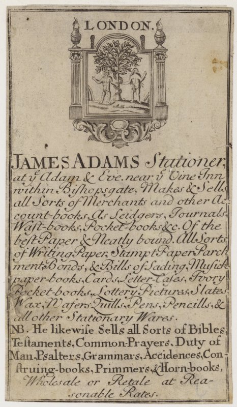 Papírnictví, Jamesi Adamsi, vizitka od English School