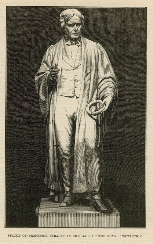 Socha profesora Faradaye v sále Královské instituce od English School