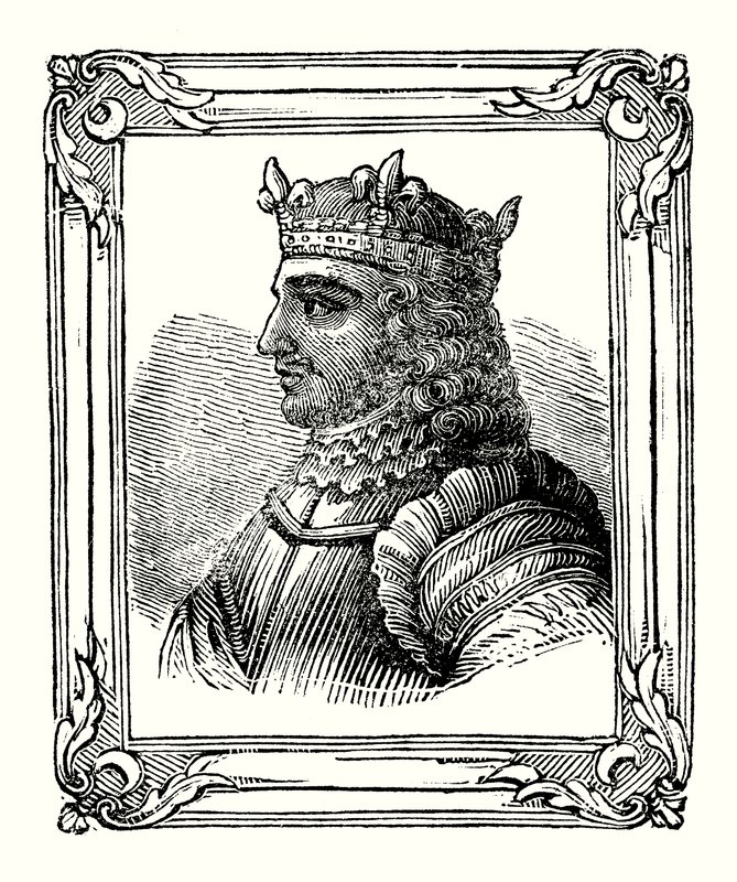 Štěpán se narodil v roce 1104, korunován v roce 1135 a zemřel v roce 1154 (rytina) od English School