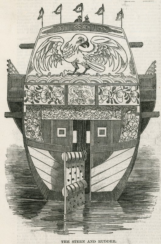 Záď a kormidlo z Chinese Junk přivezli do Londýna jako turistickou atrakci od English School