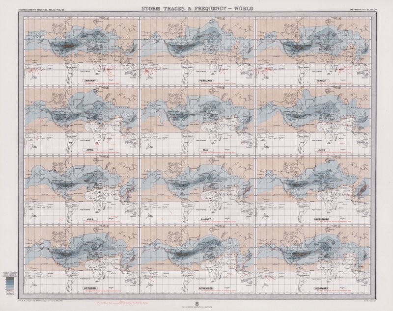 Storm Tracks and Frequency, World (barevná litografie) od English School