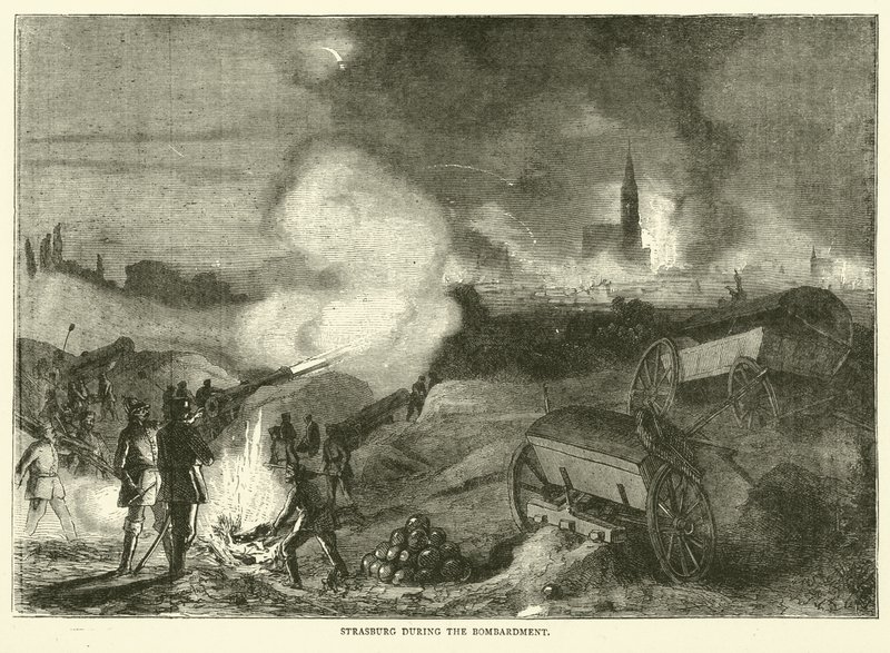 Štrasburk během bombardování, září 1870 od English School