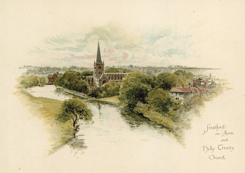 Stratford-upon-Avon a kostel Nejsvětější Trojice od English School