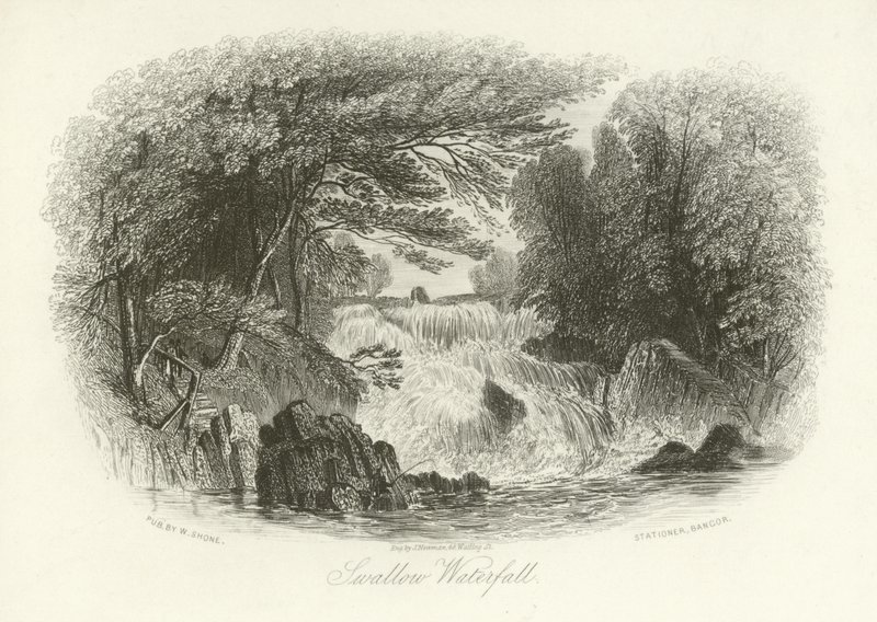 Swallow Waterfall, poblíž Betws-y-Coed, Severní Wales od English School