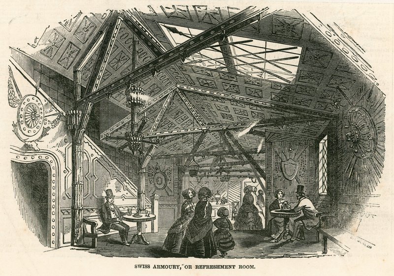 švýcarská zbrojnice; nebo Občerstvení, Koloseum, Regents Park, Londýn od English School