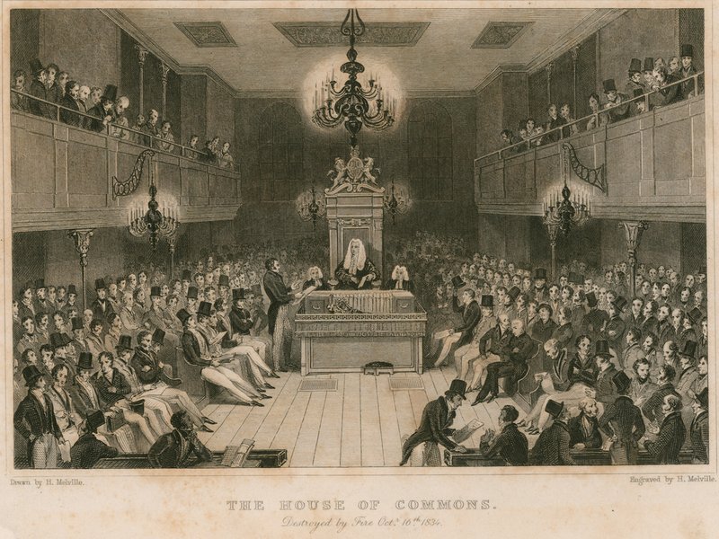 Dolní sněmovna, zničená požárem, 16. října 1834 od English School
