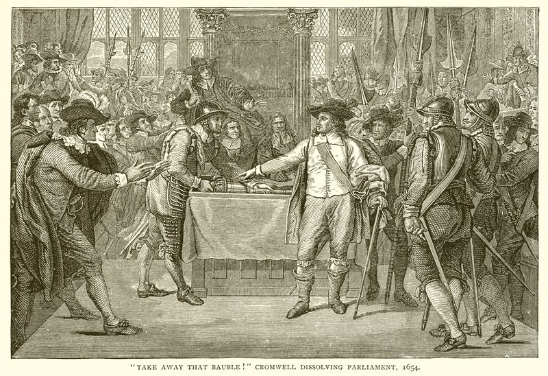 Odnes tu cetku! Cromwell rozpouští parlament, 1654 od English School