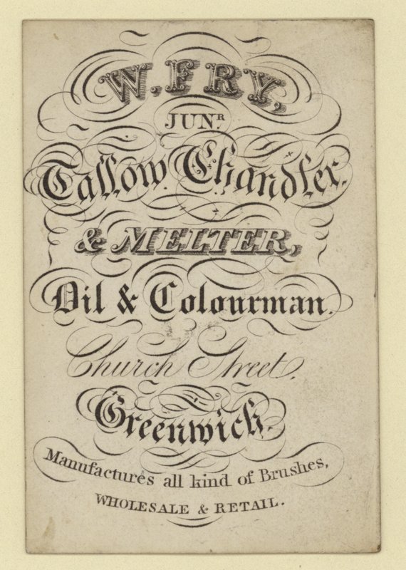 Tallow Chandler and Melter, W Fry, vizitka od English School