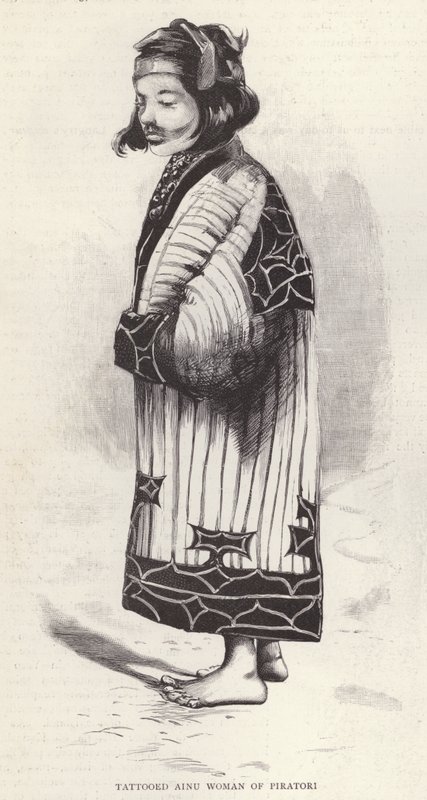 Potetovaná žena Ainu z Piratori, Japonsko (litho) od English School