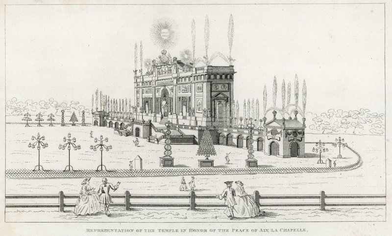 Chrám na počest míru z Aix la Chapelle 1749 od English School
