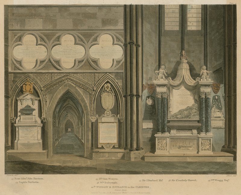 Desáté okno a vchod do kláštera, severní ulička, Westminster Abbey, Londýn od English School
